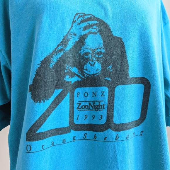 1993 Single Stitch Vintage FONZ Zoo Night Short Sleeve Teal Rare Tee Shirt XL - Picture 8 of 8